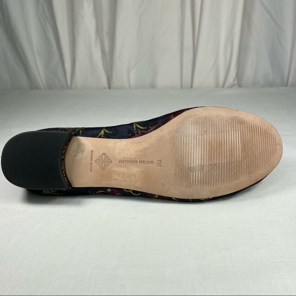 ANTONIO MELANI Navy Brocade Floral Flats with Gold Embroidery - Picture 8 of 13